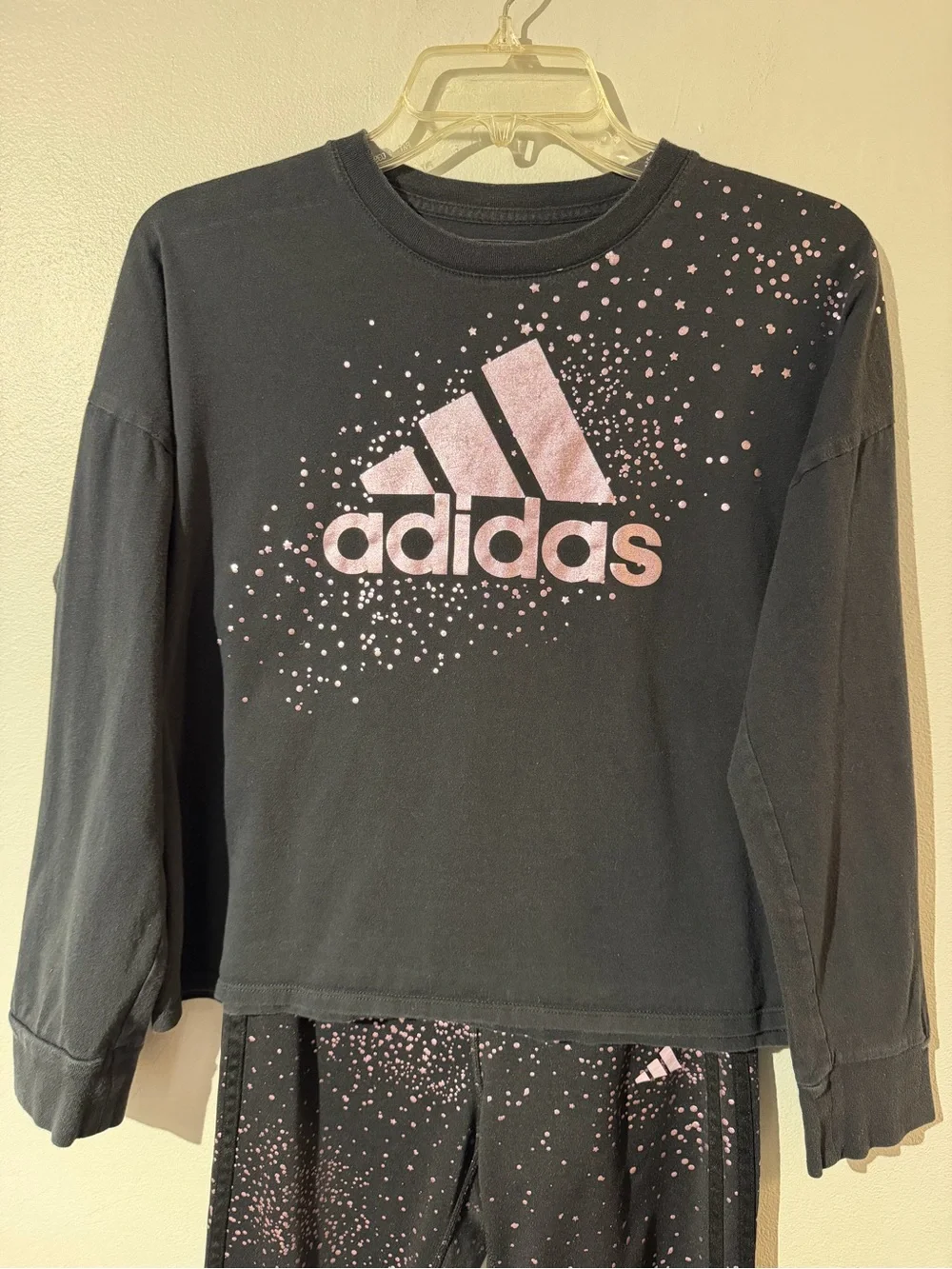 Adidas  Black & Pink foiled Speckled Logo Two-Piece Set